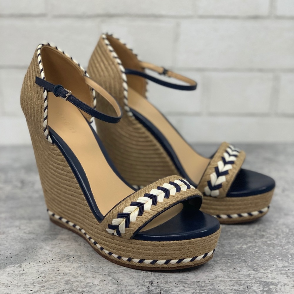 Gucci Tiffany Espadrille Wedge Sandals 38.5